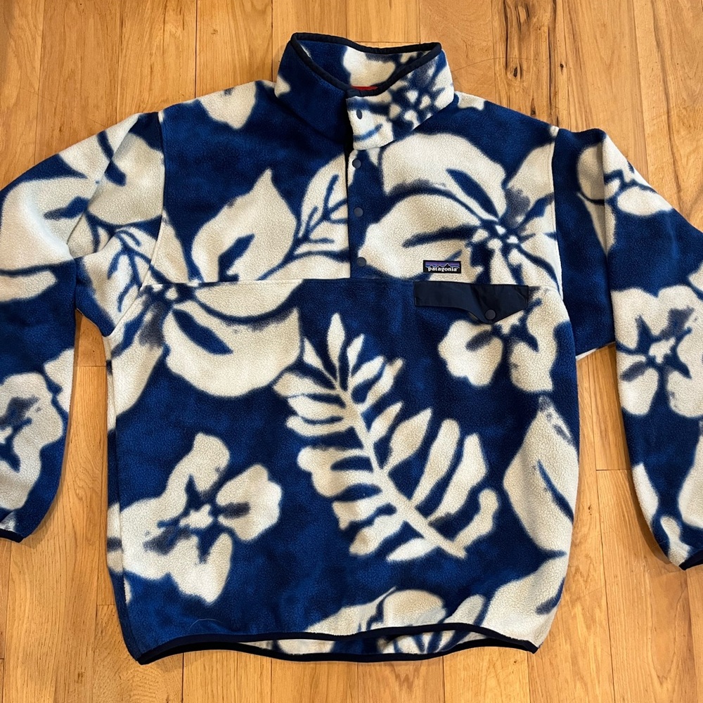 RARE Patagonia Synchilla Snap-T Fleece Pullover 2015 Tropical Hibiscus print L